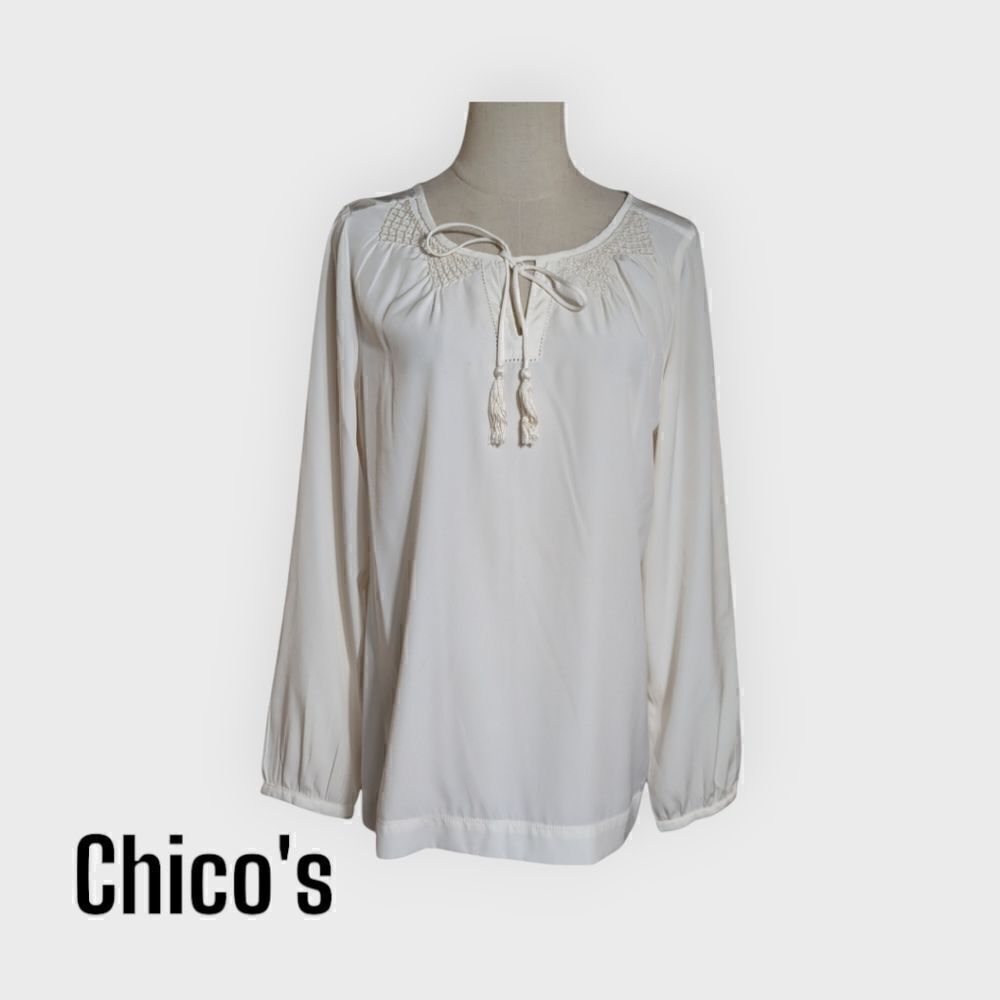 Chico's Cream Boho Flowy Top Blouse